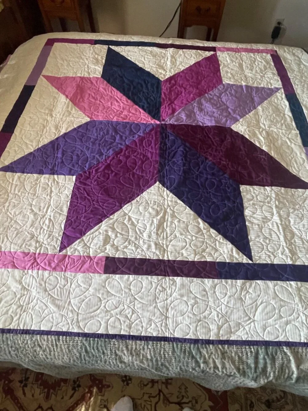 Vintage Arizona Chandler Handmade Purple Beige 8 Pointed Star Quilt